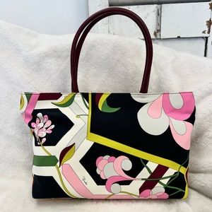 Emilio Pucci canvas tote geometric floral design